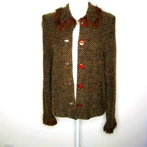 LUCIA LUKKEN Brown/Black Acrylic/Mohair Cardigan M
